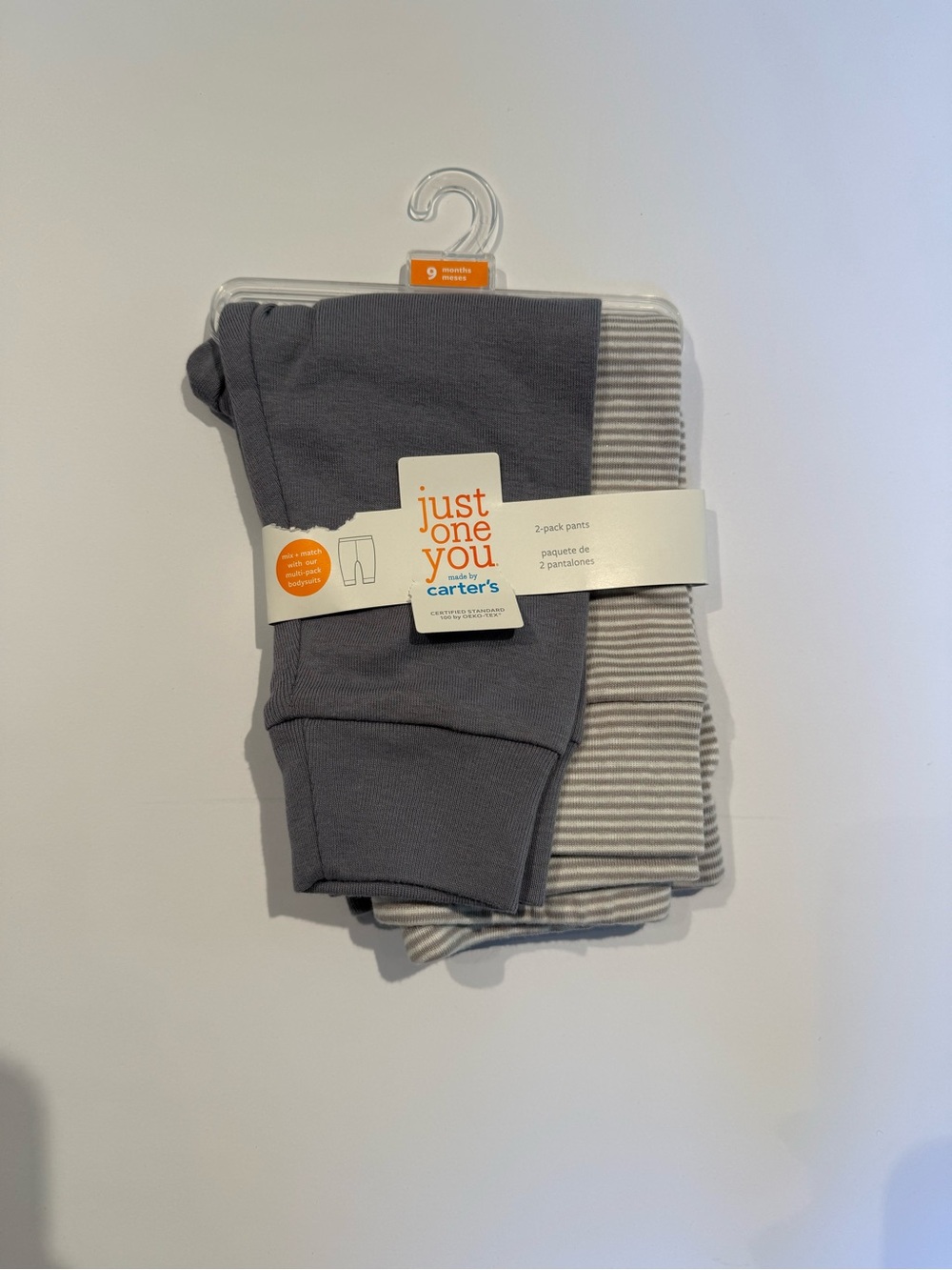 NWT Just One You Carter’s 2 Pack Baby Pants 9M Blue Gray Striped OEKO TEX